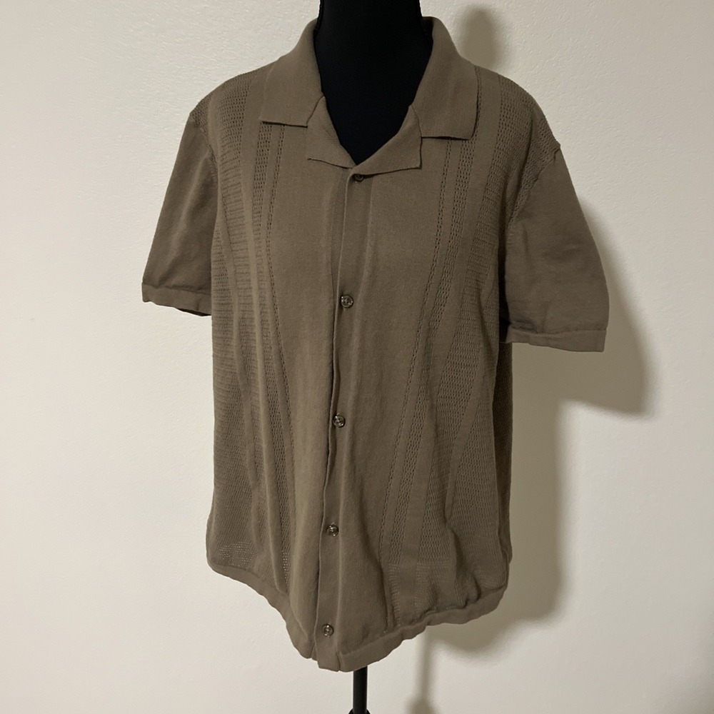 Express Men's Pointelle Camp Collar Short Sleeve Sweater Polo Size Large - Picture 2 of 9